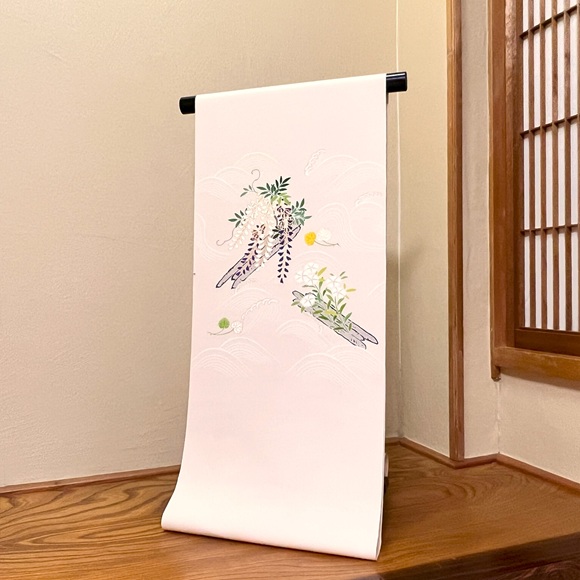 波に花筏　九寸名古屋帯