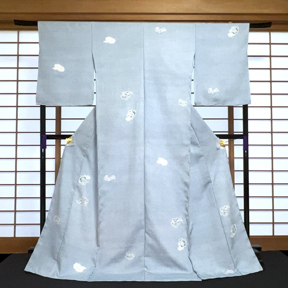 手もみ小千谷紬雲龍文　小紋着物