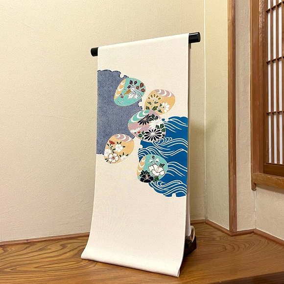 雪輪波疋田に貝合わせ　九寸名古屋帯