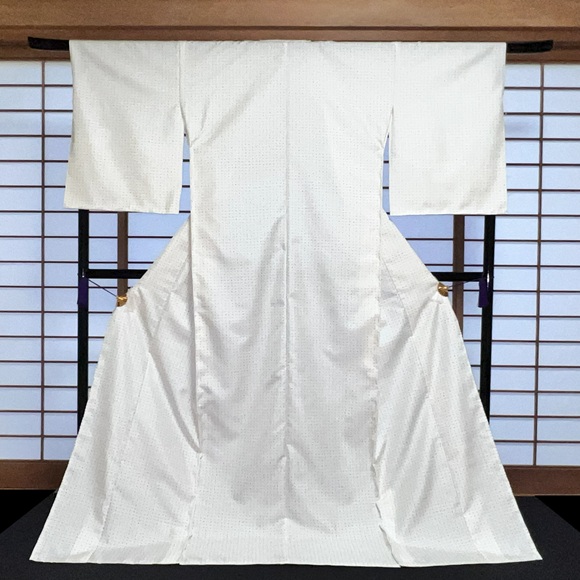 小千谷格子点描き　小紋着物