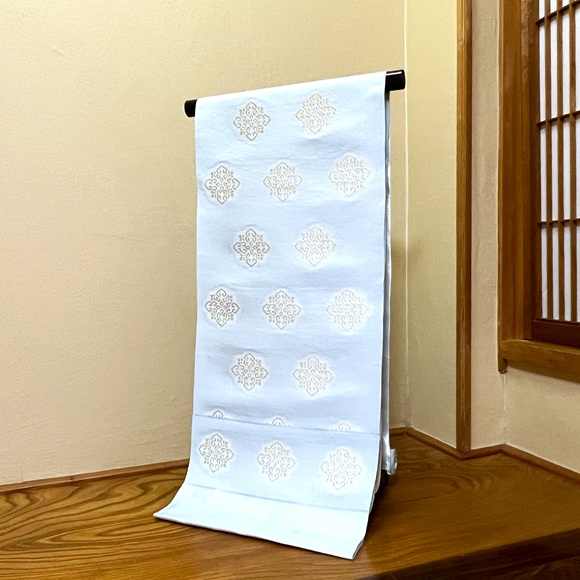 唐花文（水縹色）九寸名古屋帯