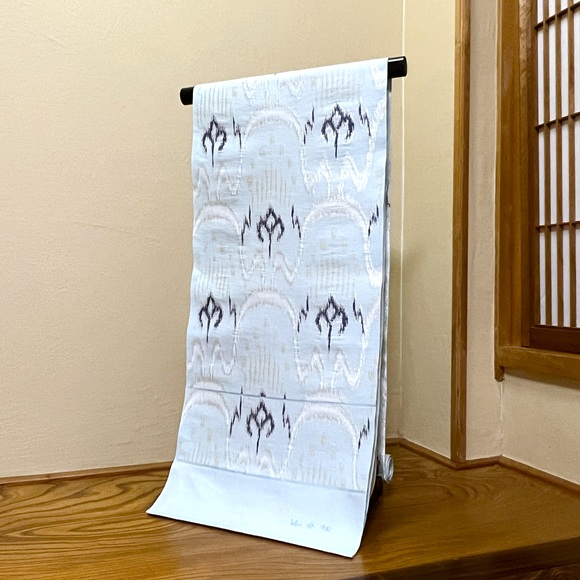 斑鳩間道（水縹）九寸名古屋帯