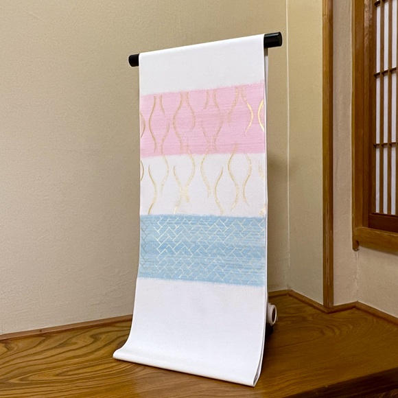 立涌桧垣（桃×青）　九寸名古屋帯