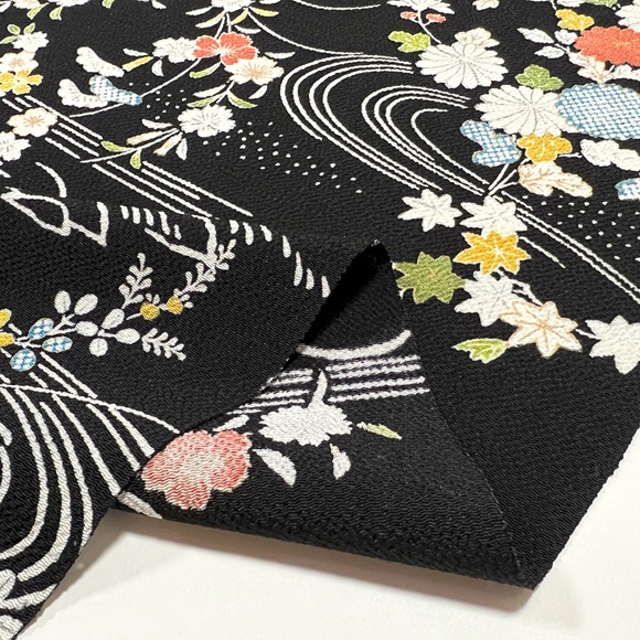 要事前確認　反物12.80m 鬼しぼちりめん　小紋　着尺　検品済み0902-2 京呉服 塚本 / 御所解 鬼しぼ縮緬小紋着尺